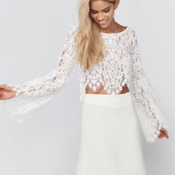 For Love And Lemons Tops - For Love and Lemons Vika Lace Crochet Bell Sleeve Crop Top. Size L.